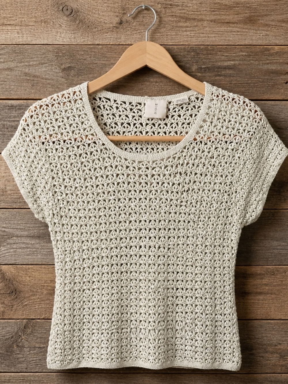 Magaschoni Cream Crochet Short Sleeve Tee